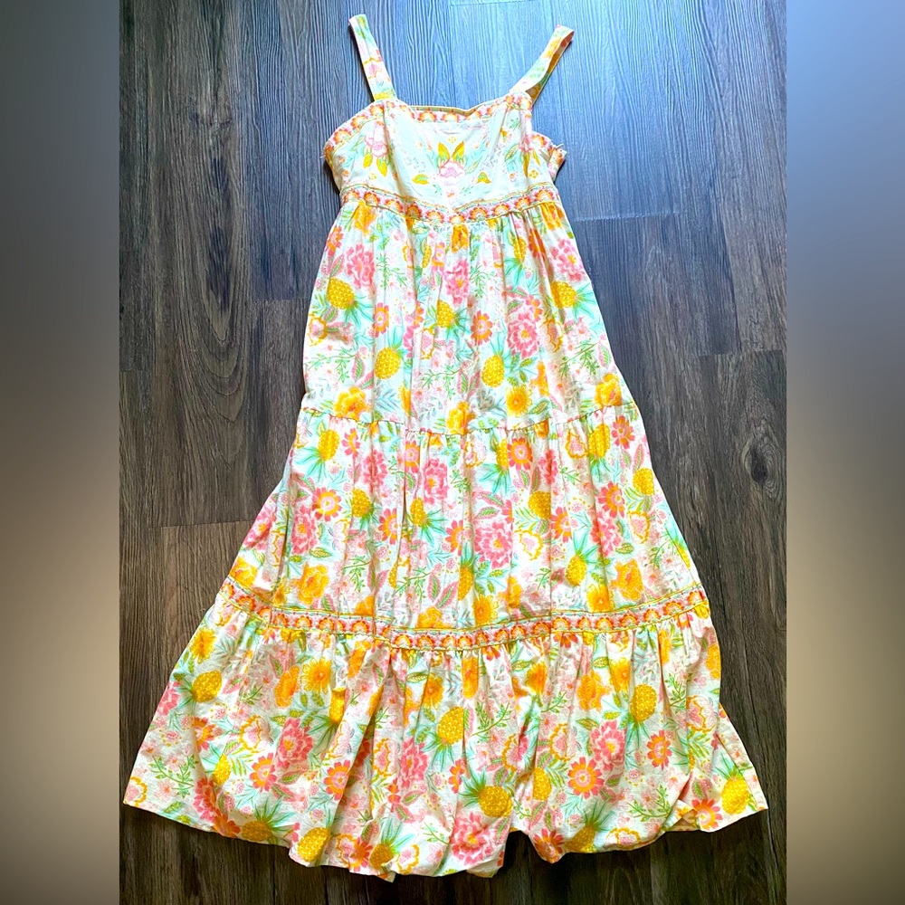 EUC Rachel Zoe Embroidered Floral Pineapple Sleeveless Maxi Dress Women’s 12